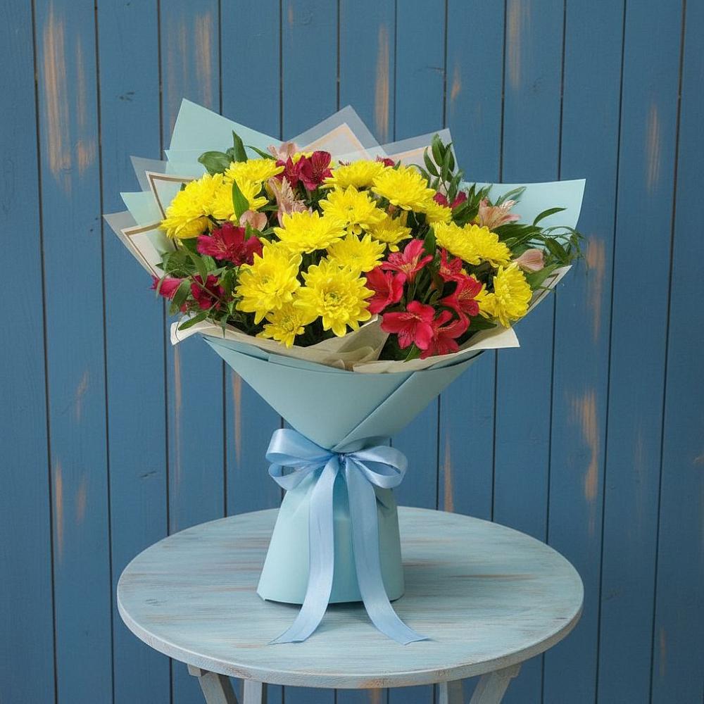 Букет цветов из: Альстромерии и Хризантемы в ВНИИССе