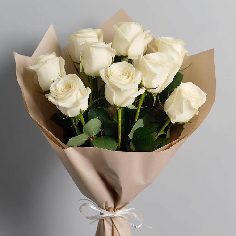 Букет 9 Белых роз Эдлесс Лав в ВНИИССе