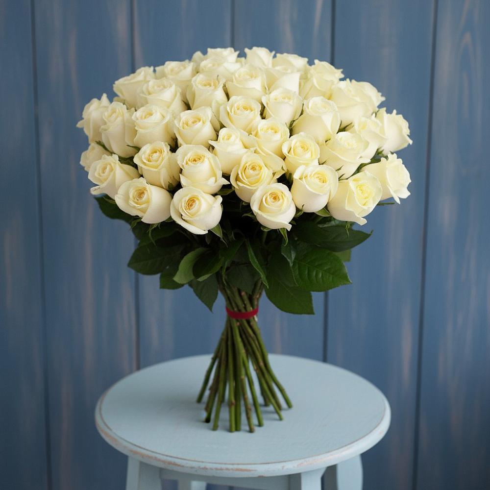 Букет 51 Белая роза Эдлесс Лав в ВНИИССе