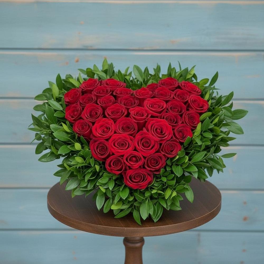 Цветочная композиция из Розы в виде сердца в ВНИИССе