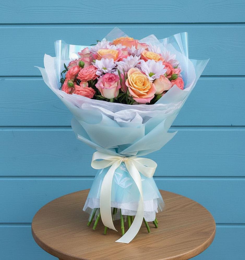 Букет цветов из: Хризантемы и Розы в ВНИИССе